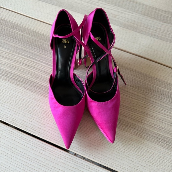 Zara satin pink platform heels Vibrant Pink women size 36 - Picture 2 of 6